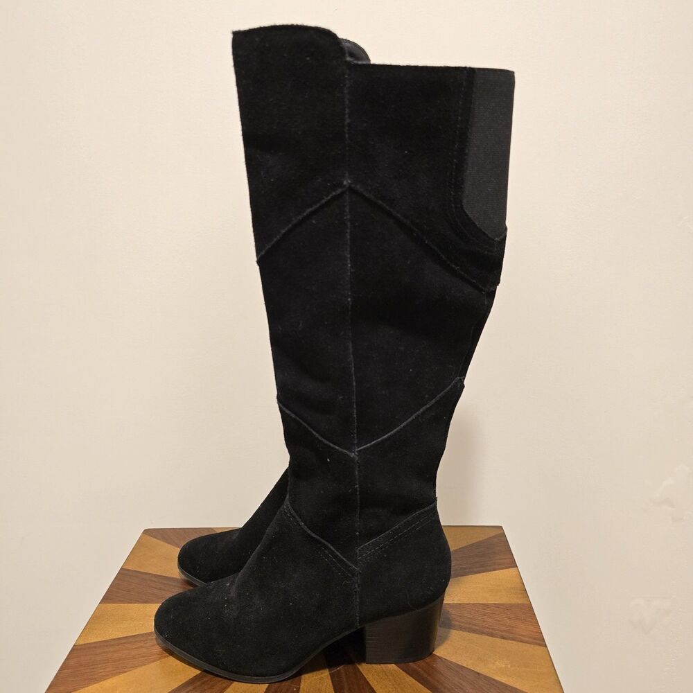 Crown Vintage Boots Womens 8 M Knee High Tall Riding Black Suede Leather Western - Picture 3 of 15